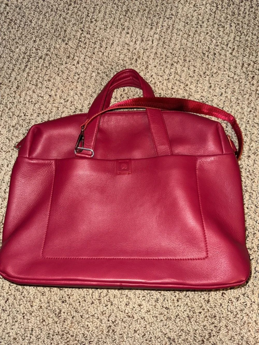 Burgundy/Red Leather Top-Handle Tote with Crossbody Strap